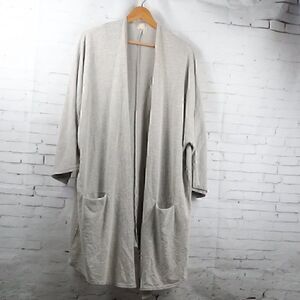 DONNI. GREY & WHITE STRIPE 3/4 SLEEVE DOLMAN OPEN FRONT LONG ROBE SIZE L